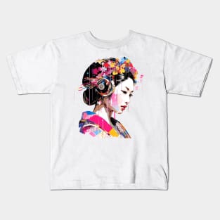 Japanese Woman Portrait Geisha Tradition Culture Abstract Kids T-Shirt